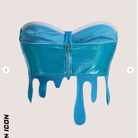 NWT Water Drop SHEIN ICON Asymmetrical Hem Bustier Metallic Tube Top - Picture 2 of 8